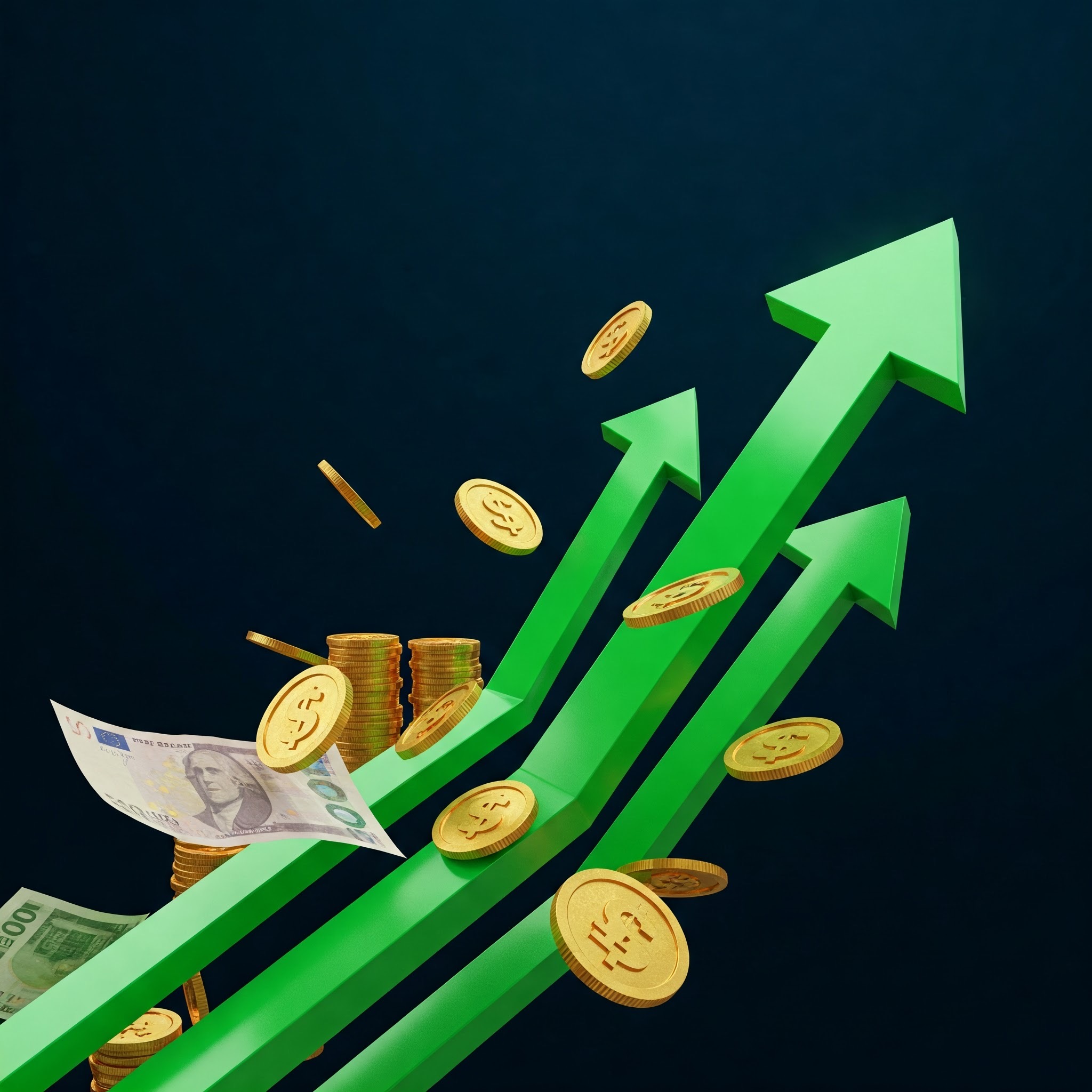 photo of Ascending Green Arrows with Floating Currency